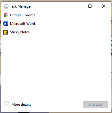 A photo of direct task manager after clicking Ctrl + Shift + Esc