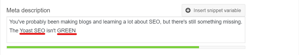 keyphrase in meta description later to be solved to make Yoast SEO green.