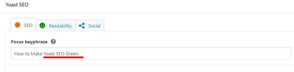 focus keyphrase to make Yoast SEO green.