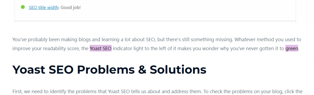 focus keyphrase detected on the introduction of how to make Yoast SEO green