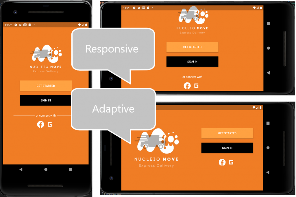 An image with phones displaying each view on Adaptive Apps and Responsive Apps In Flutter.