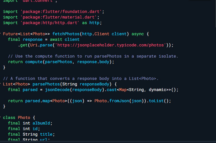 A focal point of the code on how to Parse JSON In Flutter.