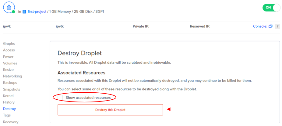 How To Destroy A DigitalOcean Droplet