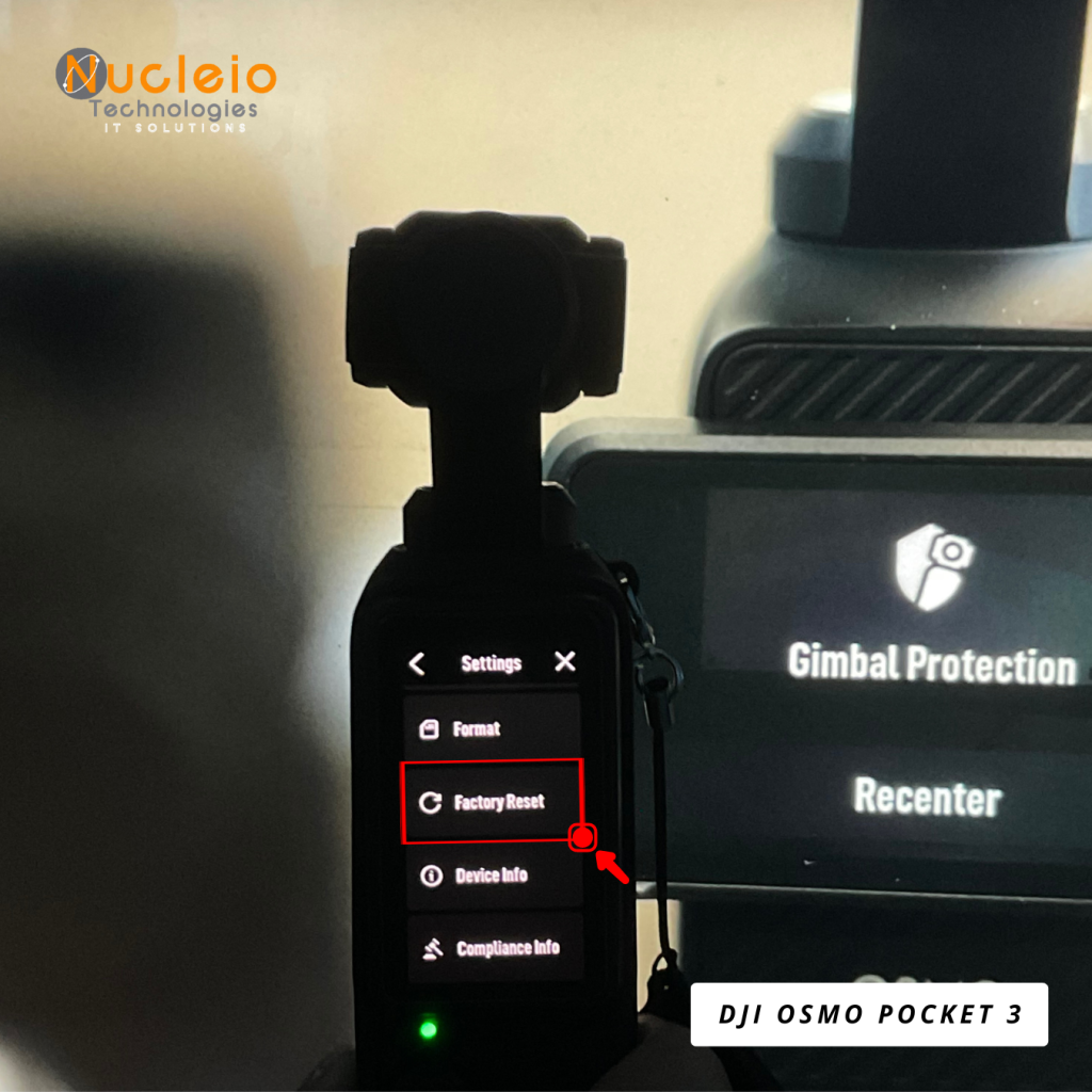 DJI Osmo Pocket 3 Gimbal Protection Issue Tutorial Step 3 - Part 2. Select 'Factory Reset'