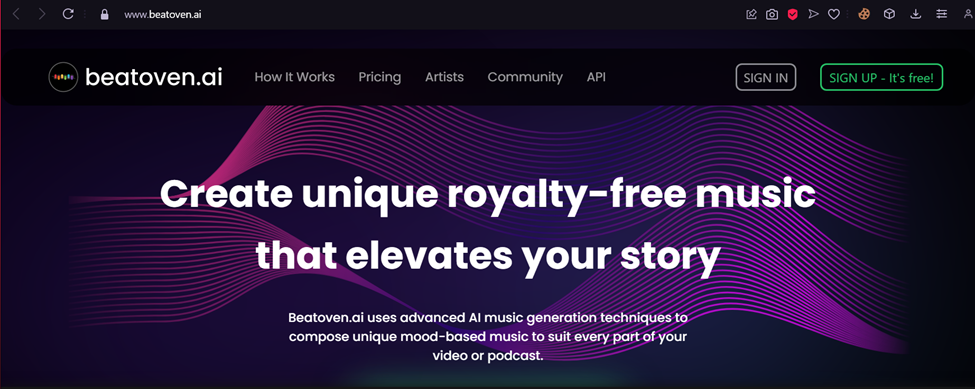 screenshot of Beatoven AI website home page