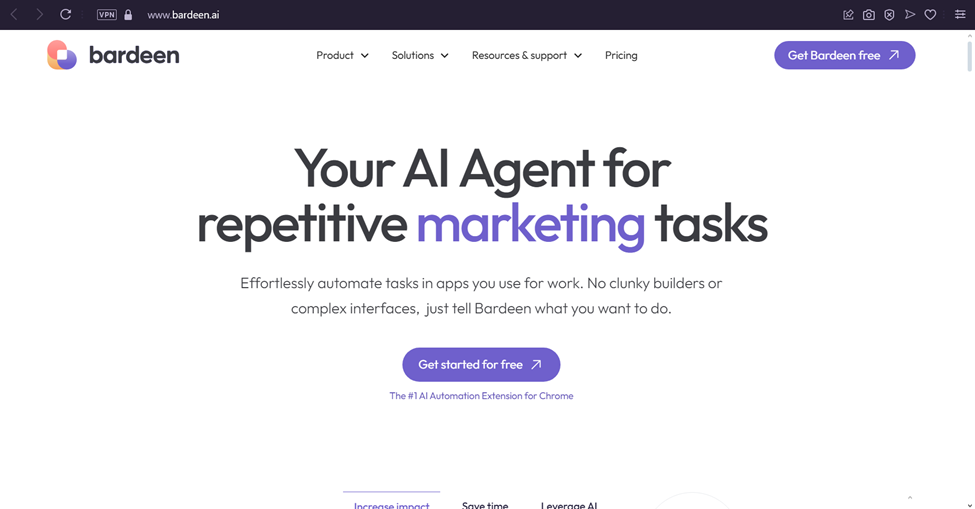 Screenshot of the Bardeen AI website