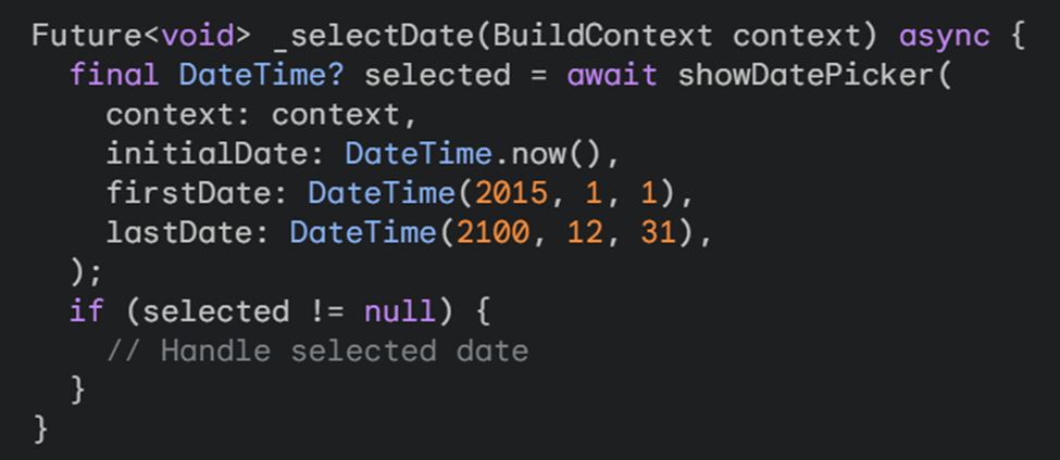 method of addintg the default date picker of flutter